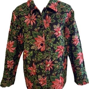 Tapestry Christmas holiday poinsettia jacket blazer. Size L ❤️